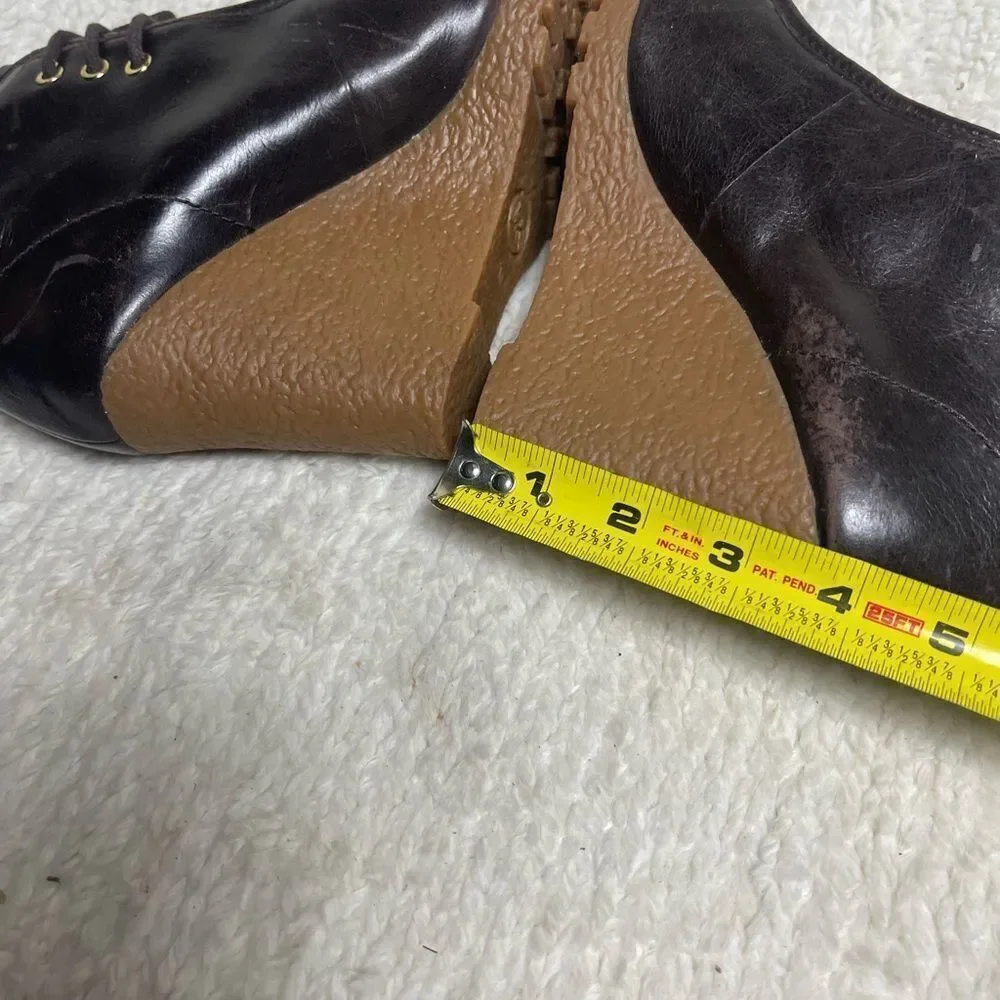Michael Kors Dark Brown Leather Wedge ankle lace upBoots SZ7M